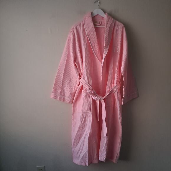 Lotus Linen Waffle Piping Robe Cotton Blend Long Spa Bathrobe Pink Women Size XL - Picture 4 of 11